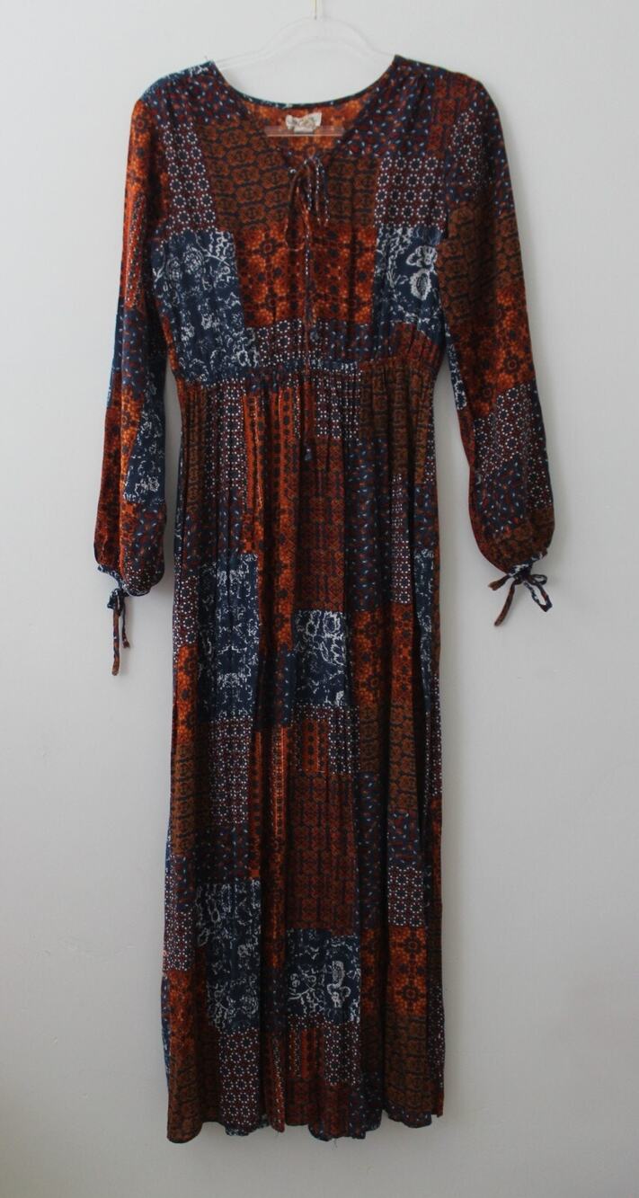 Midnight Sky Womens Long Sleeve Dress Orange/Blue Size M Pre-Owned